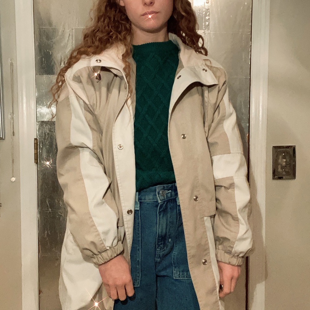 Vintage oversized beige color block windbreaker
